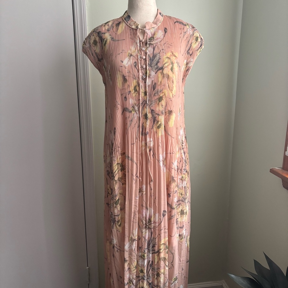 H&M Blush Pink Floral Pleated Maxi Dress size 10 euc - Picture 3 of 10